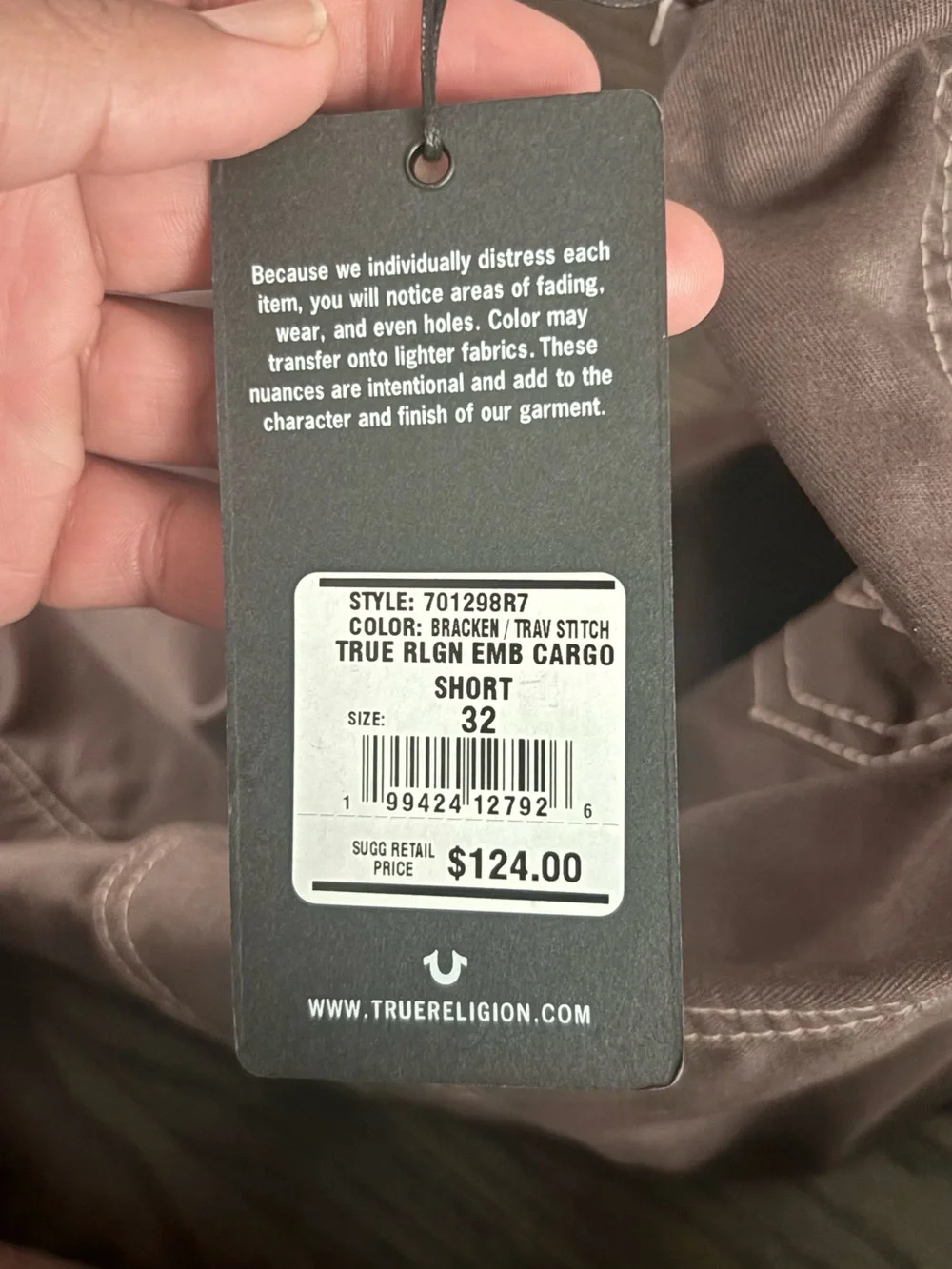 True Religion Men's Mauve-Brown Cargo Shorts